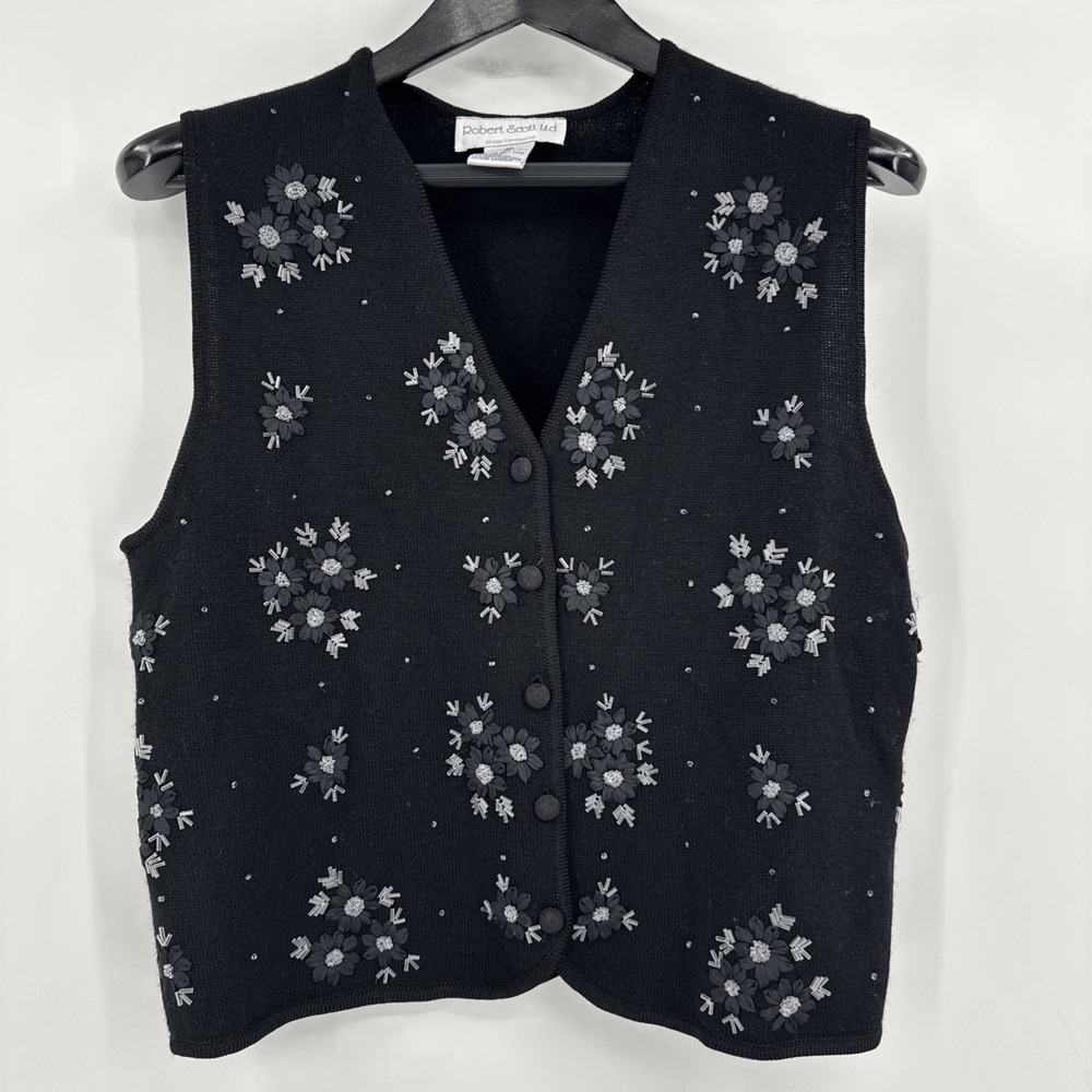 Vintage Robert‎ Scott Embroidered Beaded Embellished Knit Sweater Vest Size M